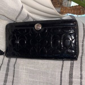 Coach black patent zip around wallet